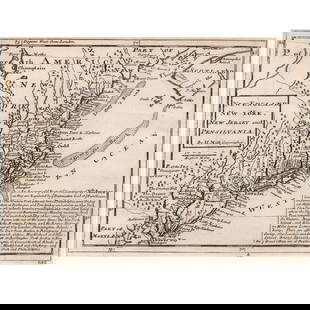 C. 1729 MAP of NEW ENGLAND | Moll: Moll, Herman (1654-1732). New England, New York, New Jersey and Pensilvania. London, c. 1729. Small-format engraved map depicting the route and operations of the first colonial New England postal syst