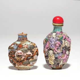 (2pc) QING DYNASTY CHINESE PORCELAIN SNUFF BOTTLES