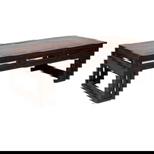 CHINESE SMALL SIZE HARWOOD LOW TABLE: 19th or early 20th century, rectilinear shape with recessed slotted frieze and legs h. 12 w. 36-1/2 d. 17-1/2 in. Provenance: Property of Sharon, CT. gentlemen
