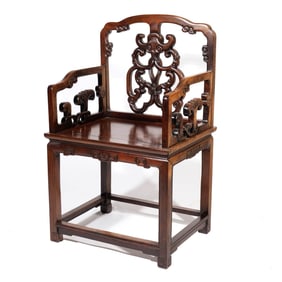 CHINESE CARVED HARDWOOD ARMCHAIR