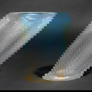 RENE LALIQUE OPALESCENT BACCHANTES VASE: Early 20th century, signed with R. Lalique block signature h. 7 in. dia. 5-3/4 in. Provenance: Descent through the consignor's family