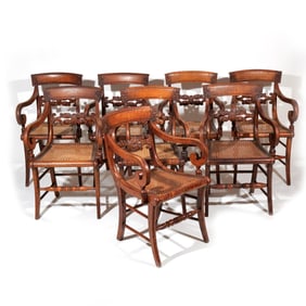 (10pc) NYS TIGER MAPLE CARVED ARM CHAIRS