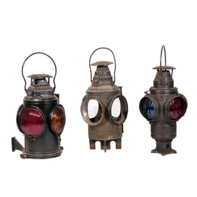(3pc) DRESSEL, ADLAKE 4-WAY RAILROAD LANTERNS