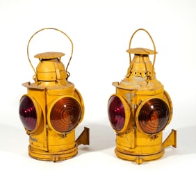 (2pc) HANDLAN, DRESSEL YELLOW RAILROAD LANTERS