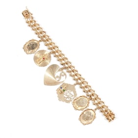 14K GOLD CHARM BRACELET with SIX CHARMS