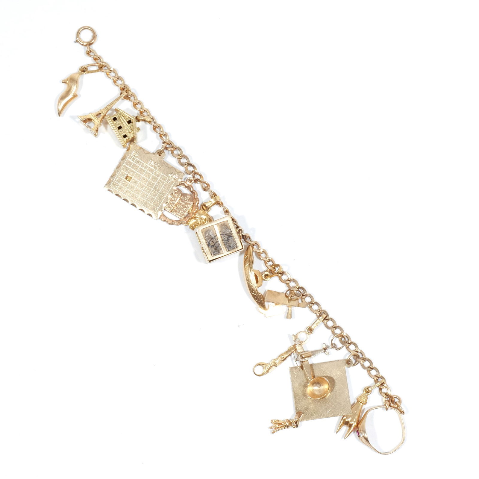 14K GOLD CHARM BRACELET with 12 CHARMS (1 of 5)