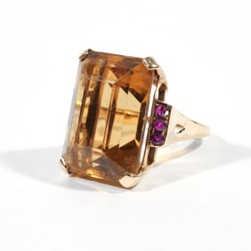 14k GOLD CITRINE & RUBY RING