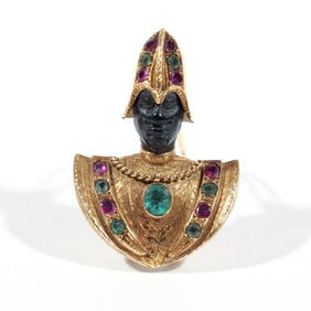 18k GOLD & GEMSTONE BLACKAMOOR BROOCH