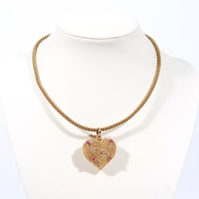 14k GOLD ROPE NECKLACE with HEART PENDANT