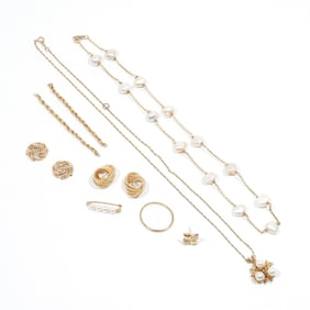 (2pc)14K GOLD BAROQUE PEARL NECKLACE