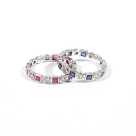 (2pc) 18k DIAMOND, SAPPHIRE & RUBY RINGS