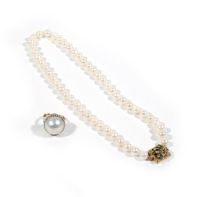 (2pc) PEARL & 14k GOLD JEWELRY