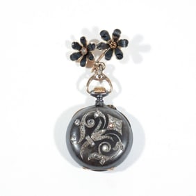 LADY'S DIAMOND-INSET LAPEL WATCH