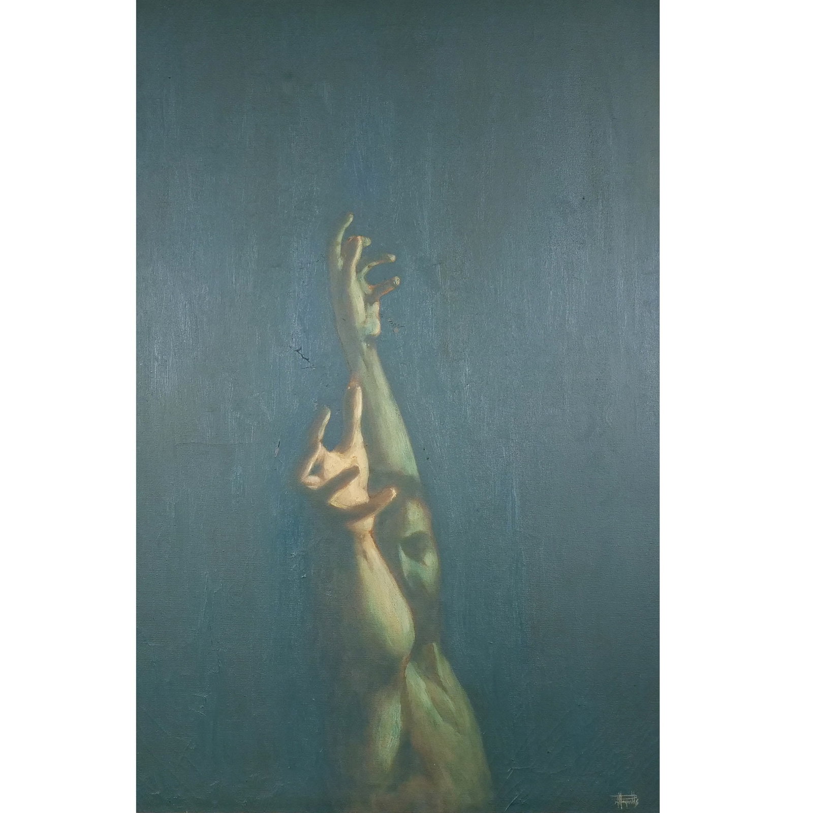 WADE REYNOLDS (American, 1929-2011): Study of a Male Nude Oil on canvas h. 36 w. 24 in. Signed lower right, framed overall: 42-3/4 x 30-1/2 in. (frame) Provenance: Descent through Katonah, N.Y. family[IN SITU ITEM] This item will not be 