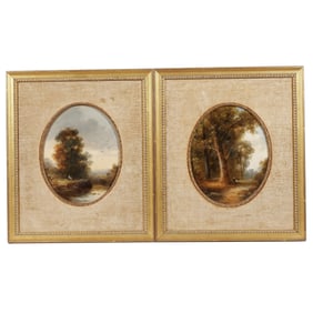 (2pc) PAIR 19TH C. ENGLISH OVAL LANDSCAPES