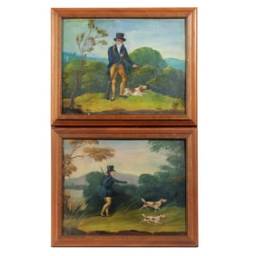 PAIR ENGLISH FOLK ART SPORTING PAINTINGS