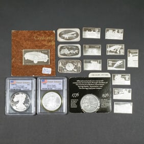 (17pc) SILVER COINS, STAMP PROOFS, & OTHER