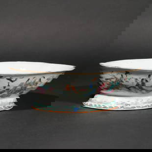 CHINESE FAMILLE ROSE PORCELAIN LOW BOWL: 19th century, with various figures, wax export seal on bottom h. 3-1/8 w. 10-1/8 d. 7-3/4 in. Provenance: Descent through the family of the consignor[IN SITU ITEM] This item will not be on display in