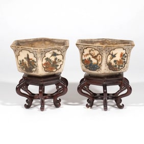 PAIR of CHINESE HEXAGONAL CACHE POTS