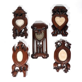 (5pc) CHINESE WOOD & MARBLE ORNAMENTS
