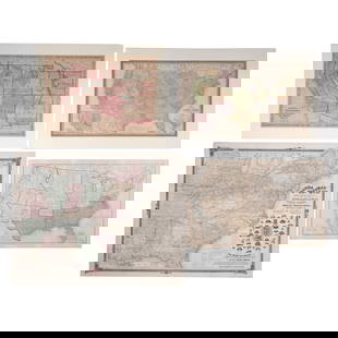 (4pc) 1850s-60s MAPS of the UNITED STATES: Including: YOUNG, JAMES HAMILTON. A New Map of the United States of America. Philadelphia: Thomas, Cowperthwait & Co., 1850 [51?]. Double-page map with hand-coloring, 16-1/4 x 26-3/4 in. (sight), matt