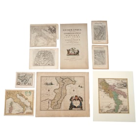 (9pc) EARLY EUROPEAN MAPS & TITLE PAGE