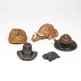 (5pc) ANIMAL INKWELLS & DESK BELLS