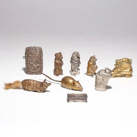 (9pc) FIGURAL MATCH SAFES & OTHER