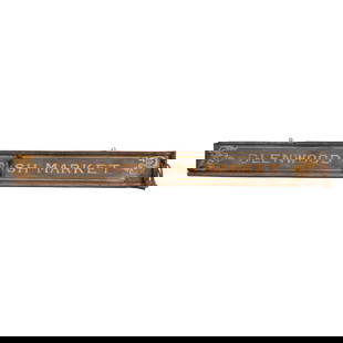 GLENWOOD CASH MARKET TRADE SIGN: Late 19th / early 20th century, wood sign with gilt lettering on a green ground h. 86 w. 9-1/2 in. Provenance: Descent through the family of an avid collector and dentist, Armonk, NY [IN SITU ITEM] Th