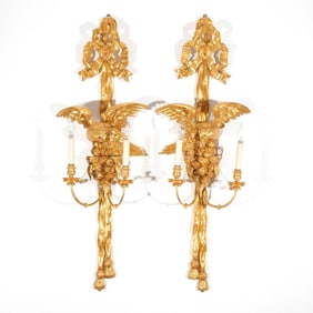PAIR REGENCY GILT-CARVED EAGLE SCONCES