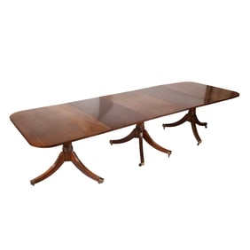 19th C. TRIPLE PEDESTAL MAHOGANY DINING TABLE