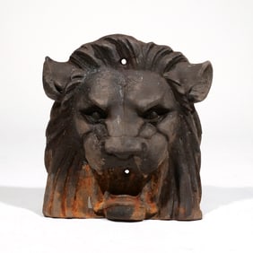 PATINATED CAST LION IRON ARCHITECTURAL ELEMENT