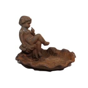 CAST IRON BIRD BATH WITH PUTTO