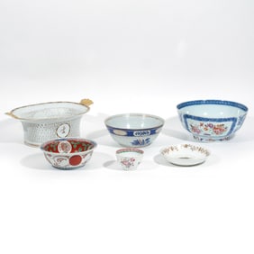 (6pc) CHINESE EXPORT CHESTNUT BASKET AND BOWLS