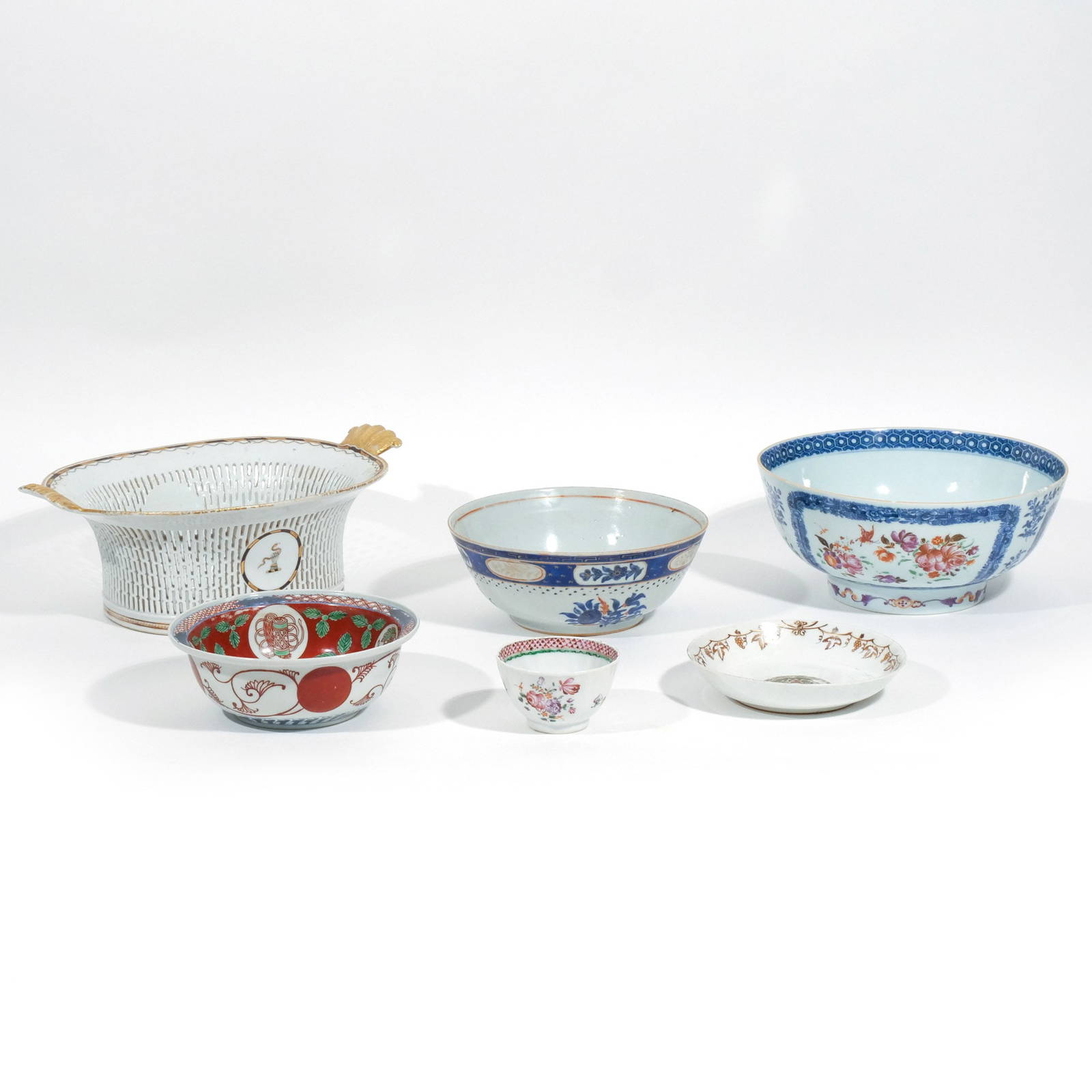 (6pc) CHINESE EXPORT CHESTNUT BASKET AND BOWLS