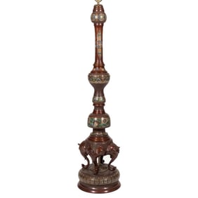 CHINESE CHAMPLEVE BRONZE FLOOR LAMP