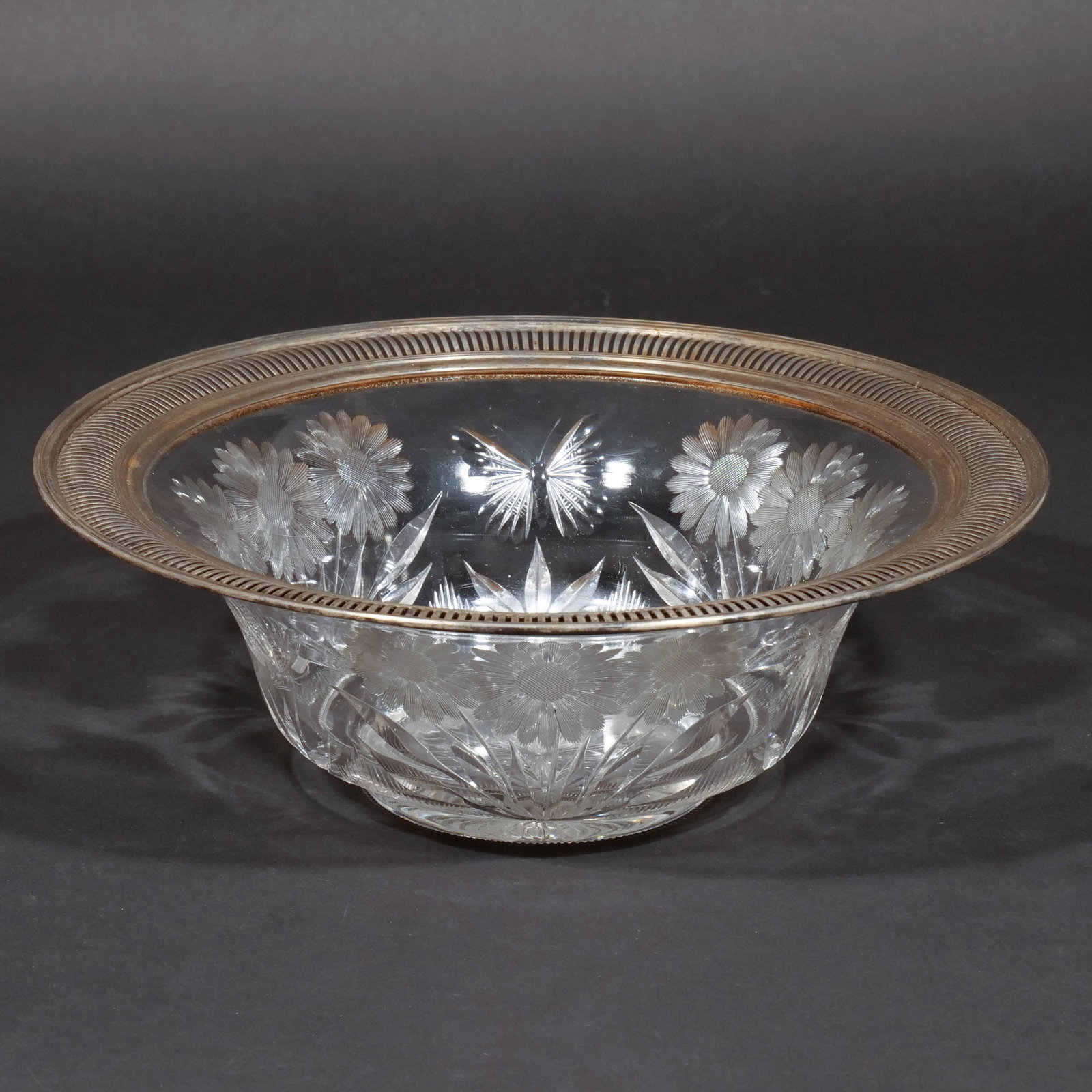 ETCHED CRYSTAL VASE WITH STERLING SILVER RIM (1 of 5)