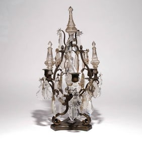 FRENCH BRONZE & CUT GLASS CANDELABRA