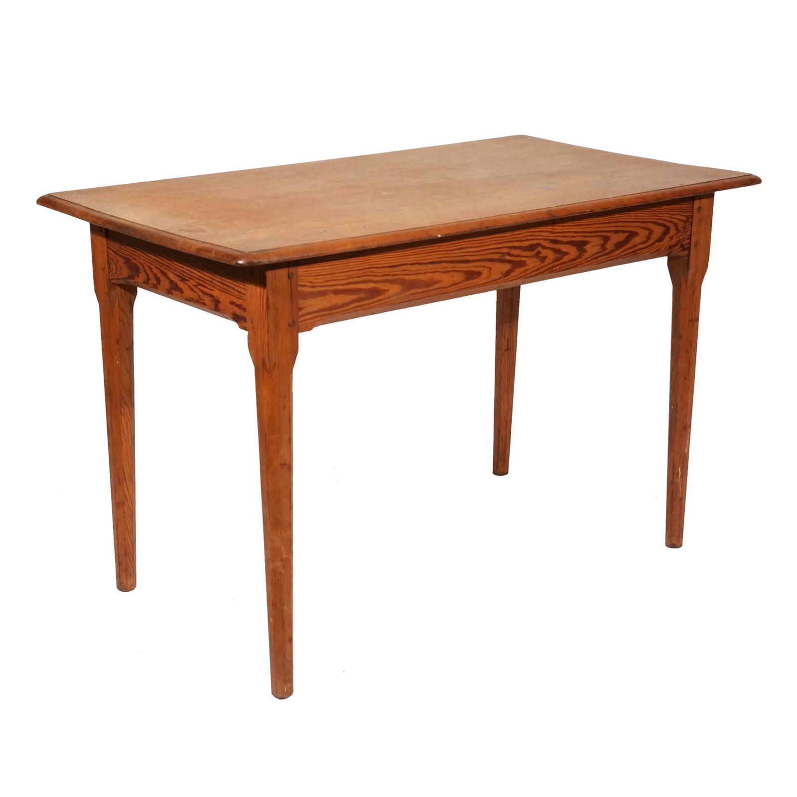 PINE SIDE WOOD TABLE: 19th Century, having over hanging top, resting on octagonal legs, mortise and tenon construction h. 29 w. 45 d. 26in. Provenance: Property of Sharon, CT. gentlemen[IN SITU ITEM] This item will not be
