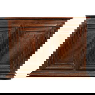 CONTINENTAL BAROQUE PANELED OAK CABINET: 17th century and later, with rectangular top over two paneled cabinet doors, sides with paneled design h. 35-1/2 w. 47 d. 24-1/2 in. Provenance: Private collection, Bedford Hills, NY[IN SITU ITEM] Thi