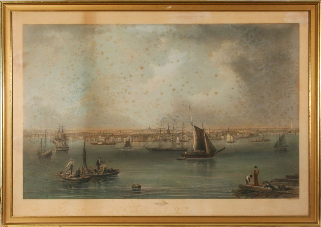 158) BOSTON, hand-colored engraving after J.W. Hill,: published by Smith Brothers & Co, NY, 1857, 29" x 42", overall size: 31 1/2" x 44 1/2", with foxing and spotting, not examined out of frame.