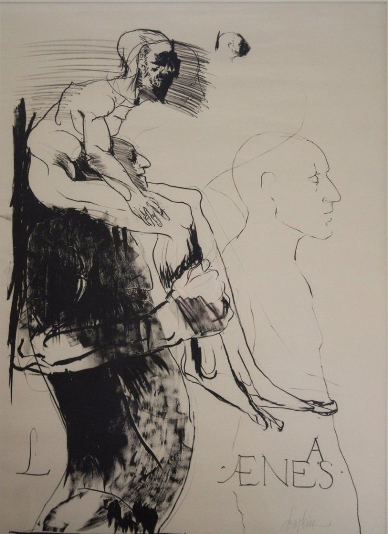 161) LEONARD BASKIN PRINT, BLK & WHT LITHO, LAENEAS,: PENCIL SGD.,SIGHT 33 ¼" X 23"