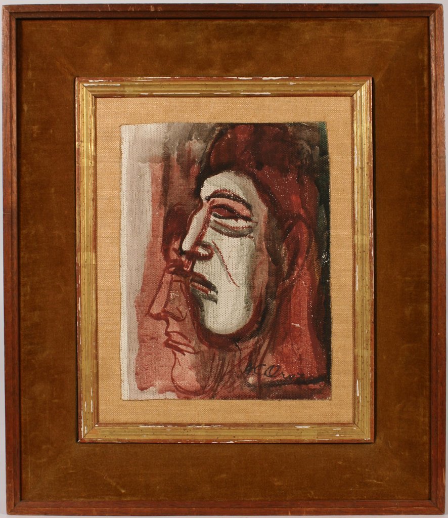 196) JOSÉ CLEMENTE OROZCO (MEXICAN, 1883-1949),: Face in profile, mixed media on canvas laid down on board, 7 1/2" x 5 3/4", signed "J. C. Orozco" lower right., provenance: gift from the artist to the late John D. Barrett jr; by descent to the curre