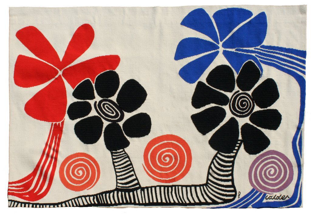 230) AFTER ALEXANDER CALDER (American, 1898-1976),: American Revolution Bicentennial¸ wool tapestry in colors, with flowers on a white field., from set No. 44 of The Bicentennial Tapestries, woven at Aubusson, France, by Pinton, C. 1975, signed with m