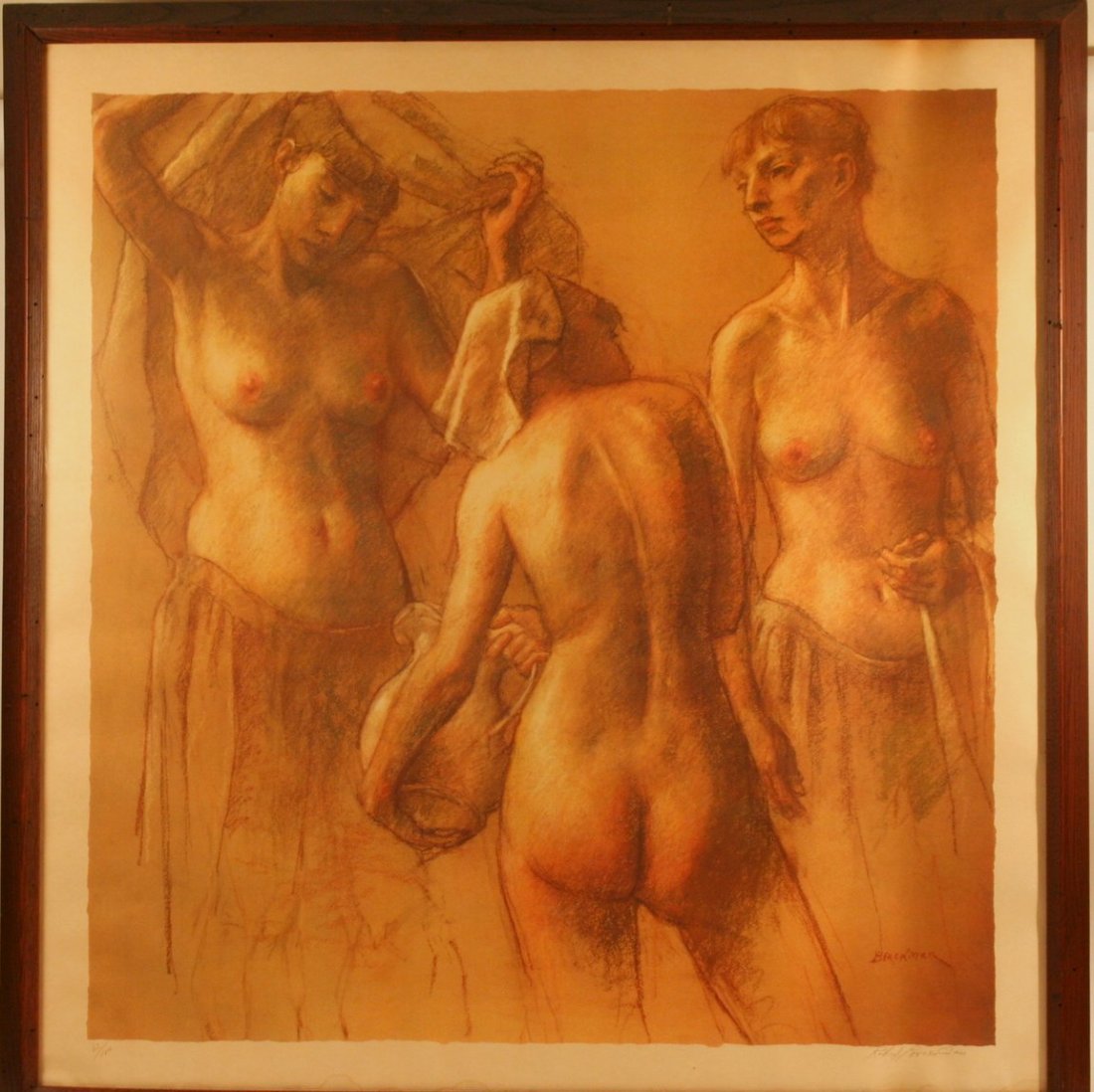 340) ROBERT BRACKMAN, N.A. (AMER., 1898-1980): COLOURED LITHOGRAPH, PENCIL SGD., 3- NUDES, ED. 83/150, SUBJECT: 32 ½"X 31"