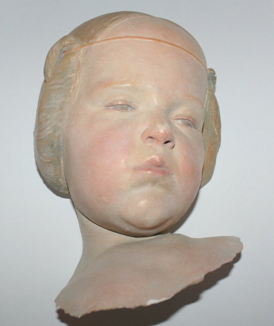 358) JUDY FOX (AMER. b. 1957, N.J. CERAMIC SCULPTOR),: POLY-CHROMED PLASTER OF GIRLS HEAD,ed. 5/6, 1993