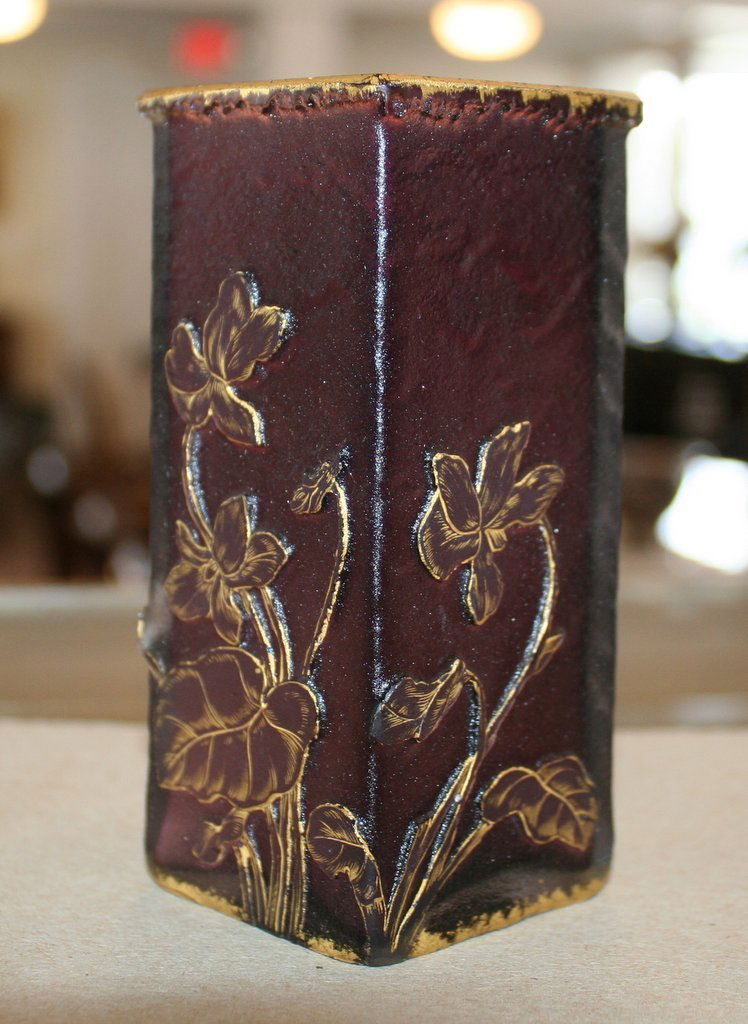 394) DAUM NANCY SQUARE VASE,: H: 4 3/4"