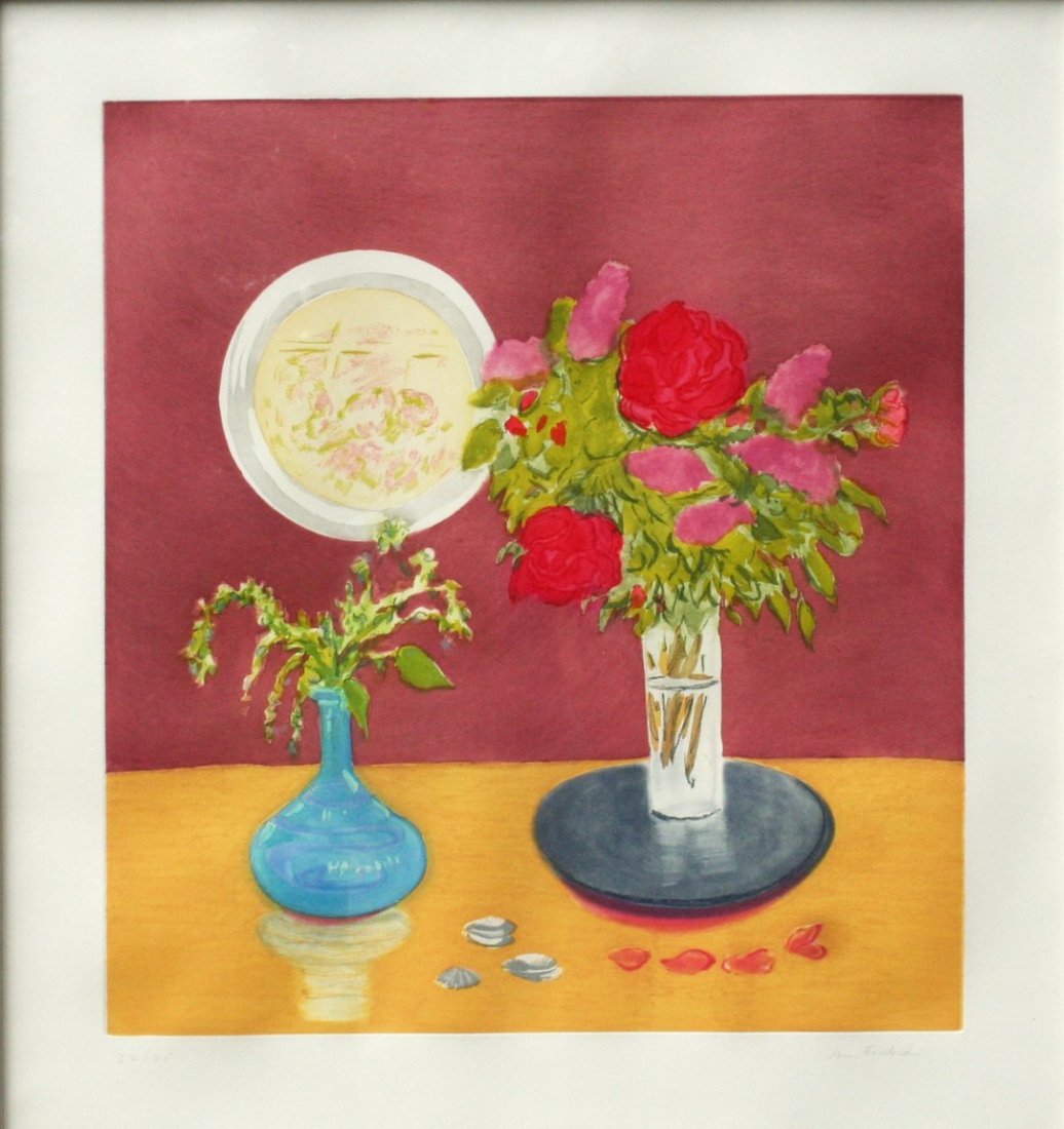 556) JANE FREILICHER (AMER. B.1924) AQUATINT,: STILL LIFE, ED. 22/75, PLATE SIZE 25 1/4" X 23 1/4", SHEET SIZE (APPROX) 32 1/2" X 29 1/2", PENCIL SIGNED L/R
