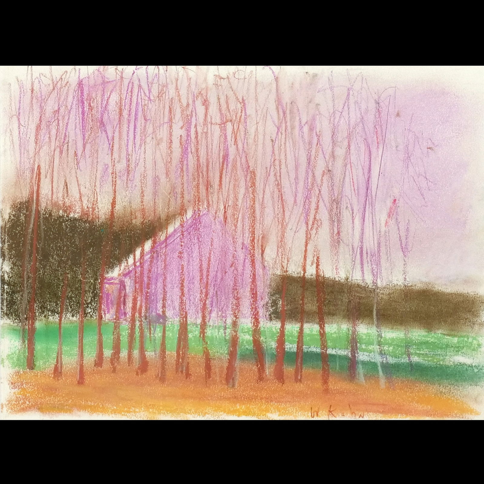 WOLF KAHN (American, 1927-2020): Vermont Salt Box Pastel on paper h. 9 in. (sheet) w. 12 in. (sheet) Signed lower right, framed overall: 16 x 19 in. (framed) Provenance: Purchased directly from the artist by the consignor, New York,