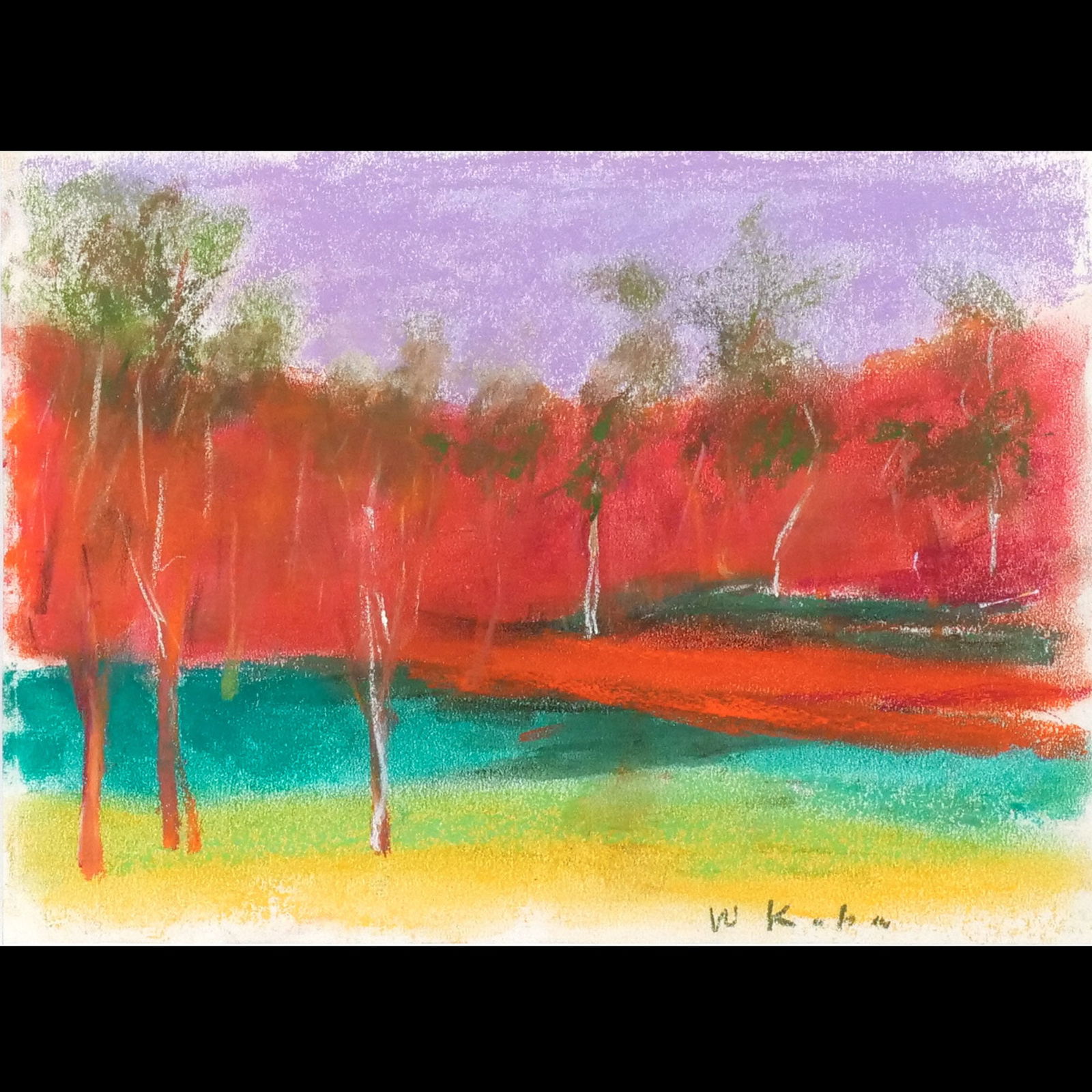 WOLF KAHN (American, 1927-2020): Small and Lively (Fall) Pastel on paper h. 9 in, (sheet) w. 12 in. (sheet) Signed lower right, framed overall: 16 x 19-3/4 in. (framed) Provenance: Purchased directly from the artist by the consignor,